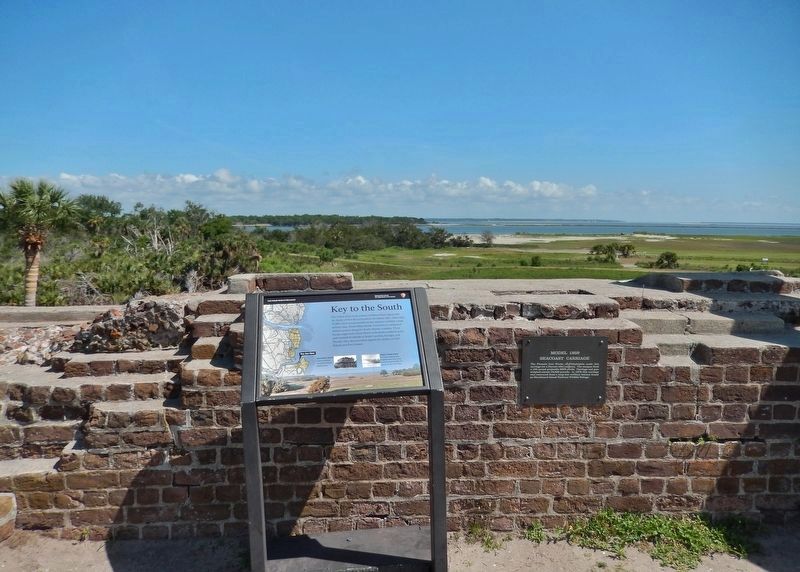 Key to the South Marker (<i>wide view; marker atop rampart • Savannah River in background</i>) image. Click for full size.
