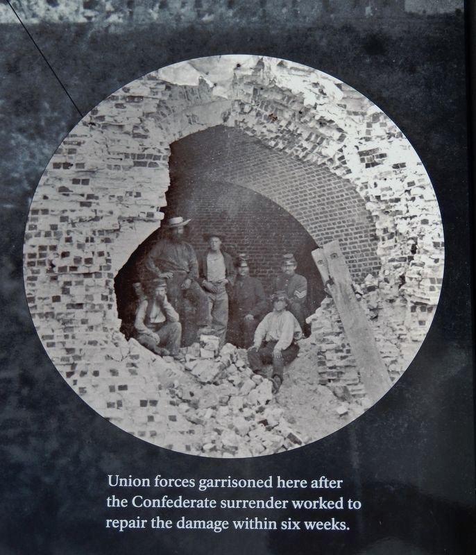 Marker detail: Union forces garrisoned here after Confederate surrender worked to repair the damage image. Click for full size.
