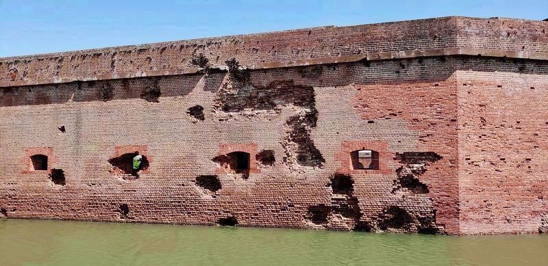 Fort Pulaski South Wall Damage & Moat<br>(<i>view from near marker</i>) image. Click for full size.