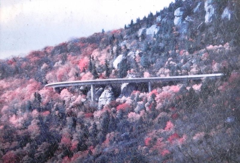 Marker detail: The Linn Cove Viaduct traverses Grandfather Mountain’s boulder field image. Click for full size.