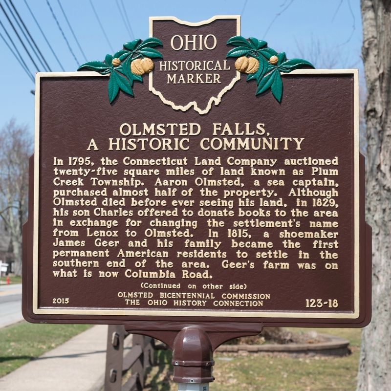 Olmsted Falls, A Historic Community Marker, side one image. Click for full size.
