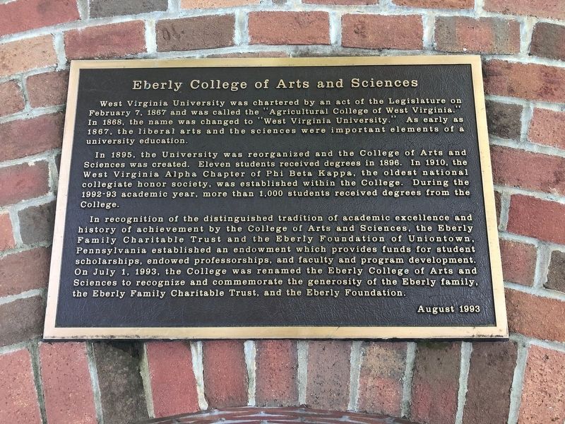 Eberly College of Arts and Sciences Marker image. Click for full size.