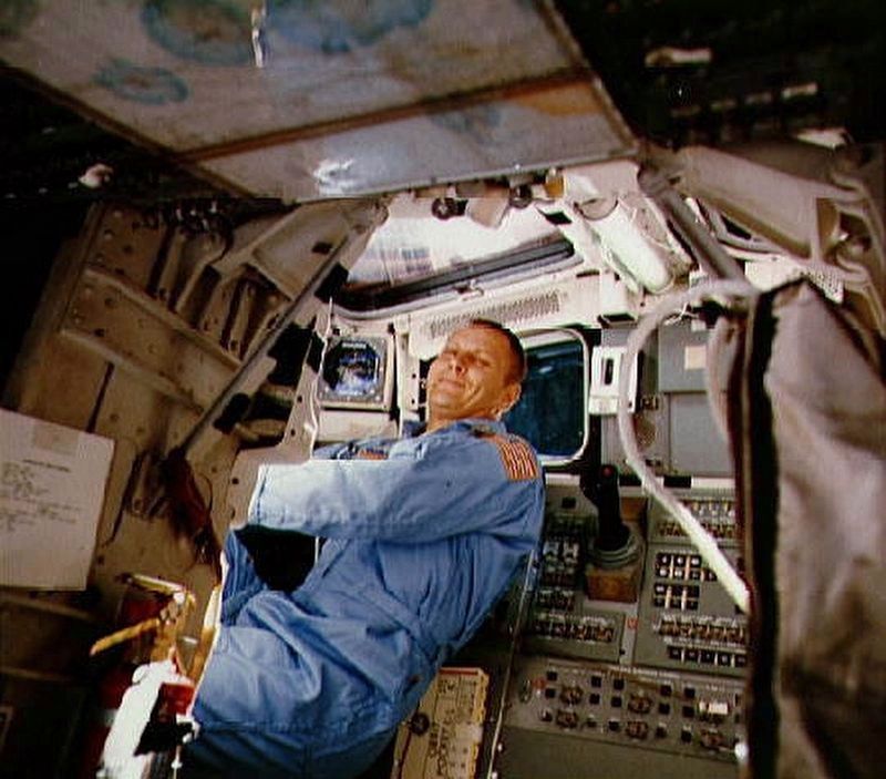 STS-5 Pilot Overmyer Behind the Pilot’s Seat image. Click for full size.
