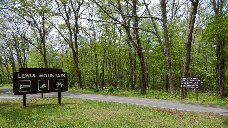 Lewis Mountain Sign<br>(<i>turn off Skyline Drive here to access marker</i>) image. Click for full size.