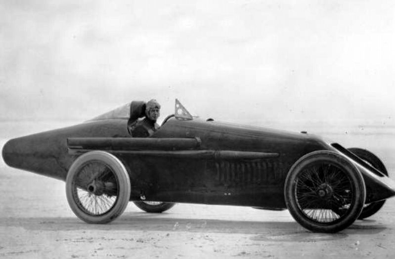 Tommy Milton in his race car at Daytona Beach, Fl, in 1920 image. Click for full size.