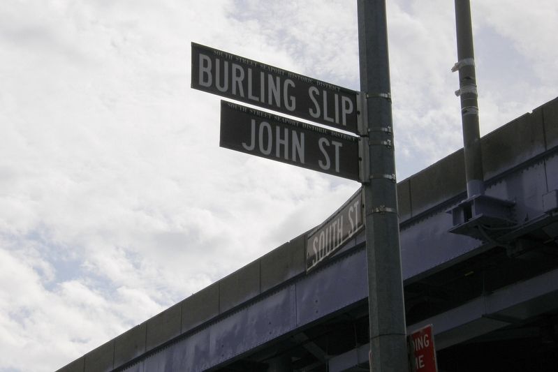 South Street Seaport Historic District streetsigns. Click for full size. South Street Seaport Historic District streetsigns image. Click for full size.