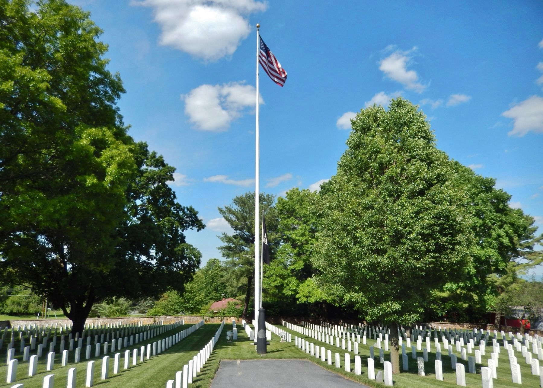 Staunton National Cemetery Flagstaff (<i>at center of cemetery � view from near marker</i>) image. Click for full size.