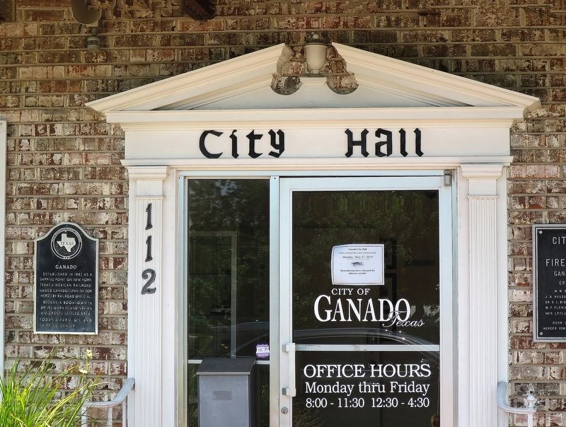 Ganado City Hall & Marker. Click for full size. Ganado City Hall & Marker image. Click for full size.