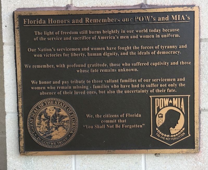 Florida Honors and Remembers our POW’s and MIA’s Marker image. Click for full size.