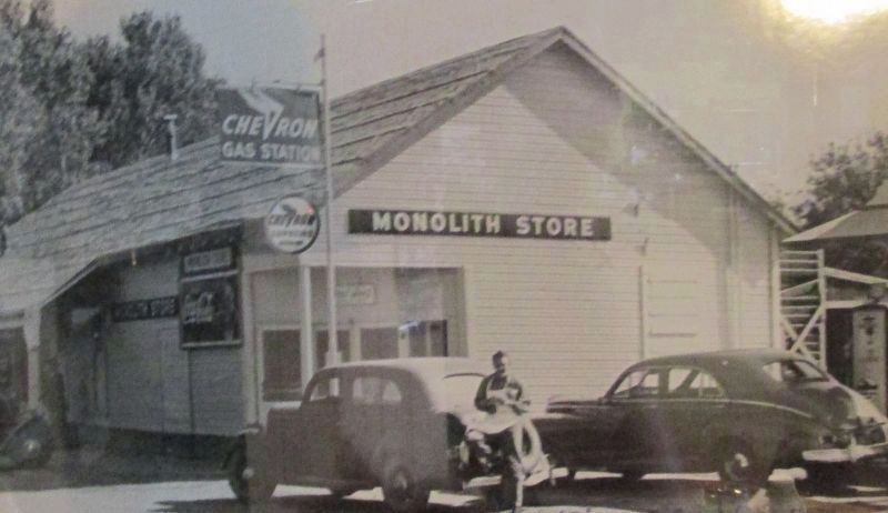 Monolith Store, cafe, and Post Office with Curtis Reed in background and Maucey Shinners in front.. Click for full size. Monolith Store, cafe, and Post Office with Curtis Reed in background and Maucey Shinners in front. image. Click for full size.