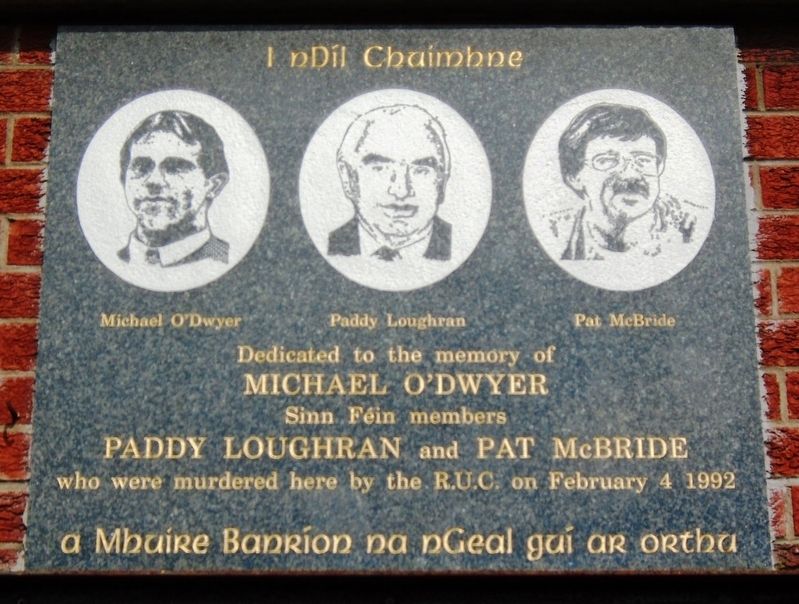 Michael O'Dwyer, Paddy Loughran, and Pat McBride Marker image. Click for full size.