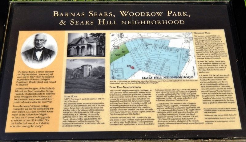 Barnas Sears, Woodrow Park, & Sears Hill Neighborhood Marker image. Click for full size.