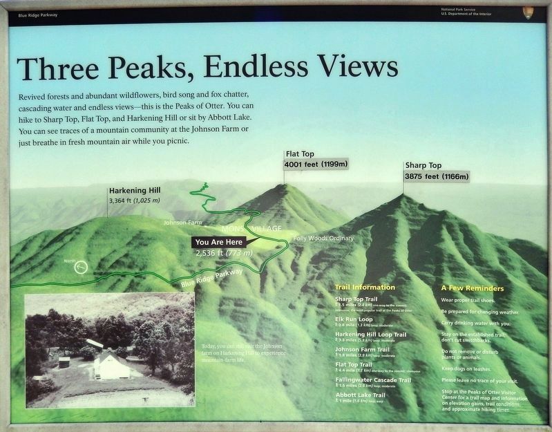 Three Peaks, Endless Views<br>(<i>panel on north side of marker kiosk</i>) image. Click for full size.