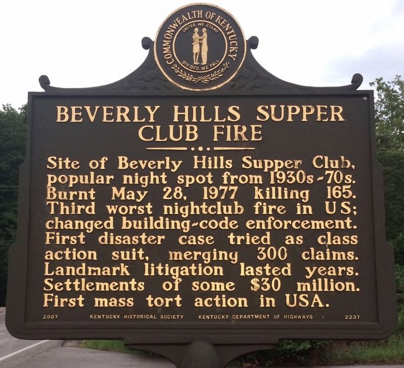 Beverly Hills Supper Club Fire Marker image. Click for full size.