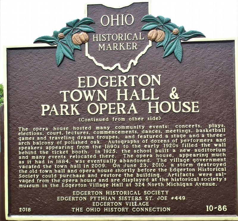 Edgerton Town Hall & Park Opera House Marker image. Click for full size.