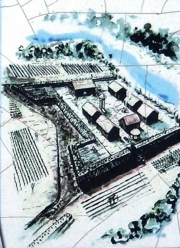 Marker detail: Artist’s rendition of Fort Mose image. Click for full size.