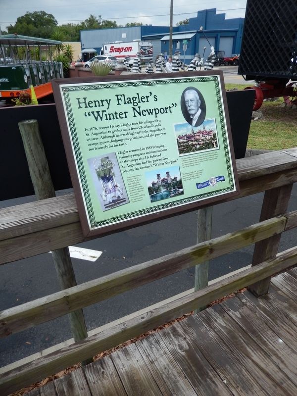 Henry Flagler's "Winter Newport" Marker (<i>wide view  museum parking lot in background</i>) image. Click for full size.
