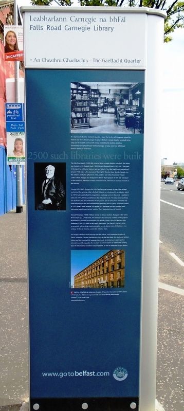 Fall Road Carnegie Library / Leabharlann Carnegie na bhFál Marker. Click for full size. Fall Road Carnegie Library / Leabharlann Carnegie na bhFál Marker image. Click for full size.