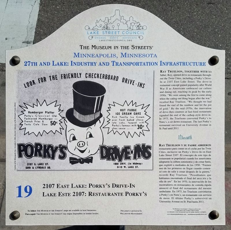 2107 East Lake: Porky's Drive-In marker. Click for full size. 2107 East Lake: Porky's Drive-In marker image. Click for full size.