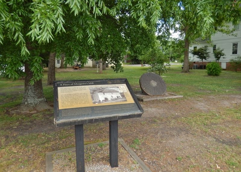 A Piece of Musgrove's Mill Marker<br>(<i>wide view from sidewalk • millstone in background</i>) image. Click for full size.