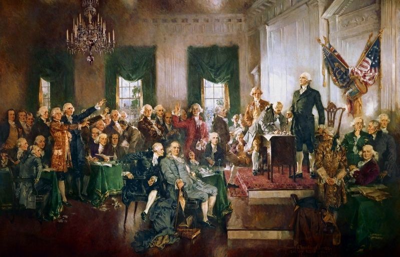 <i>Scene of the Signing of the Constitution of the United States</i>, Howard Chandler Christy. Click for full size. <i>Scene of the Signing of the Constitution of the United States</i>, Howard Chandler Christy image. Click for full size.