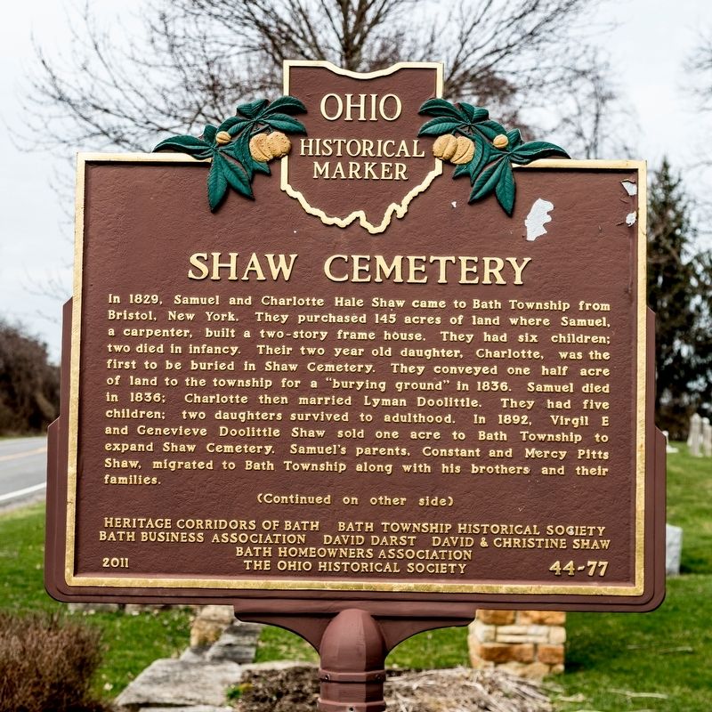 Shaw Cemetery Marker, side one image. Click for full size.