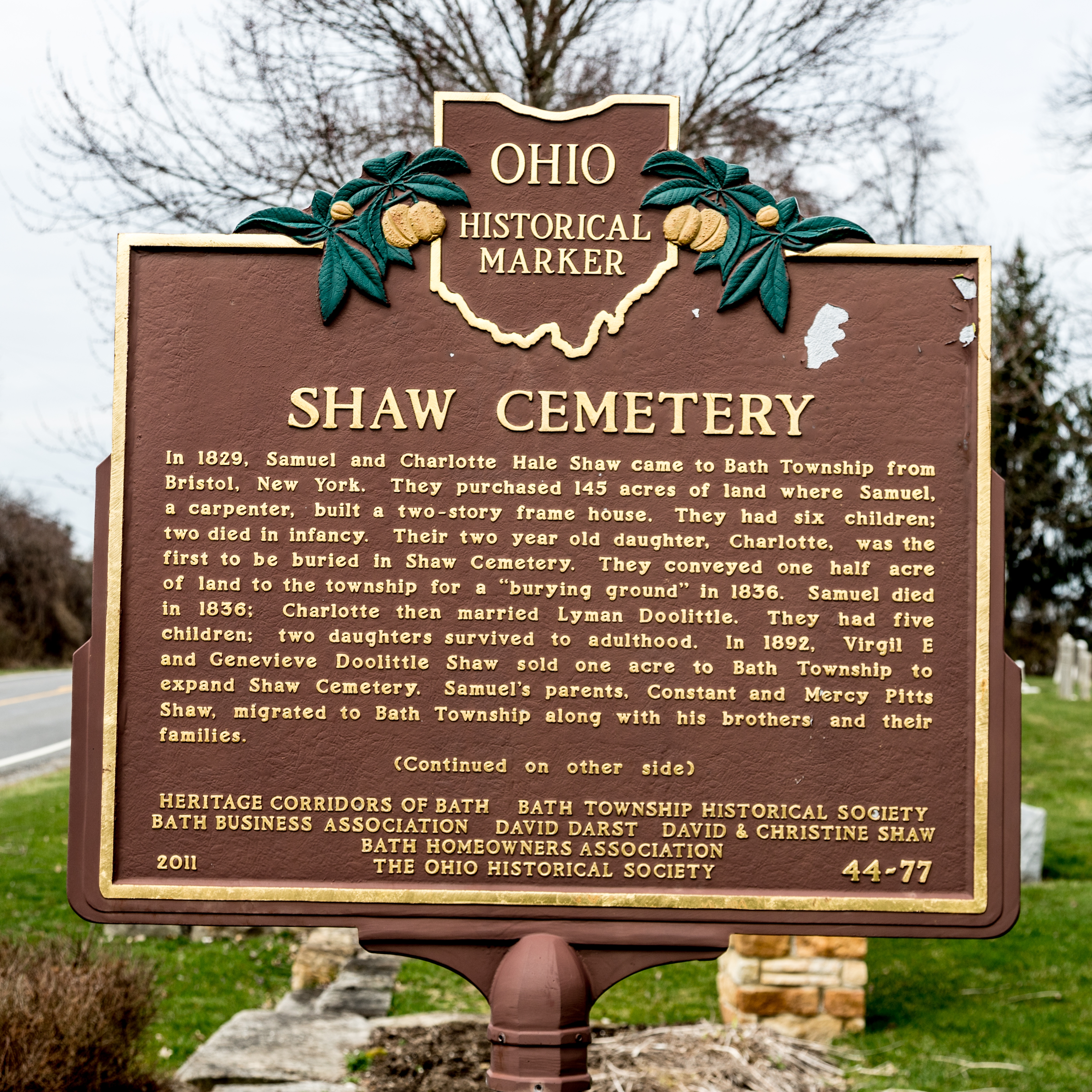 Shaw Cemetery Marker, side one