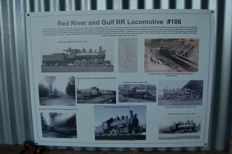 Red River and Gulf RR Locomotive #106 Marker image. Click for full size.