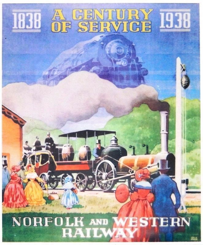Marker detail: Norfolk & Western 1938 Centennial poster image. Click for full size.