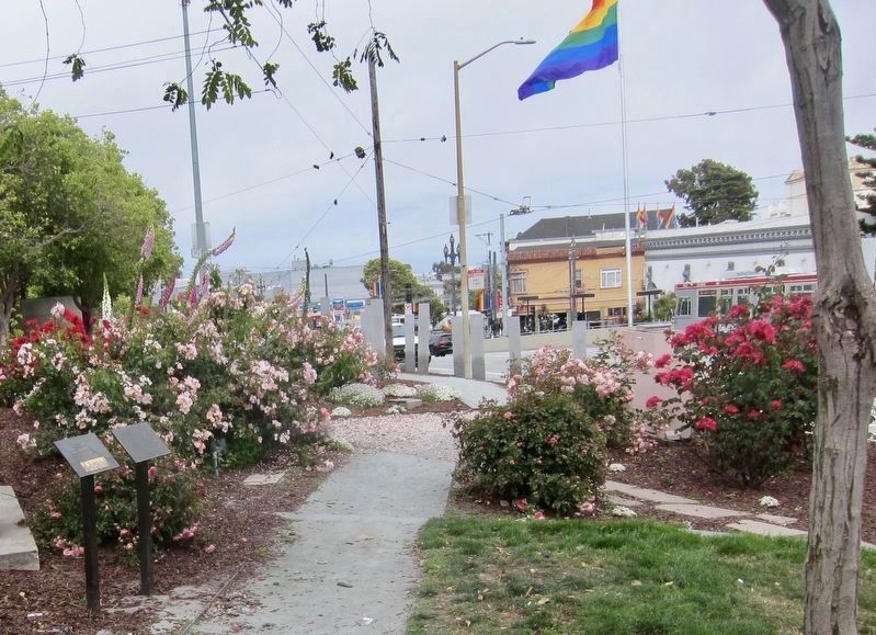 Pink Triangle Park and Memorial - wide view. Click for full size. Pink Triangle Park and Memorial - wide view image. Click for full size.