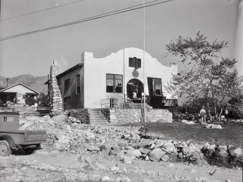 <i>American Legion Hall damaged by flood and mudslide, La Crescenta-Montrose, 1934</i> image. Click for full size.
