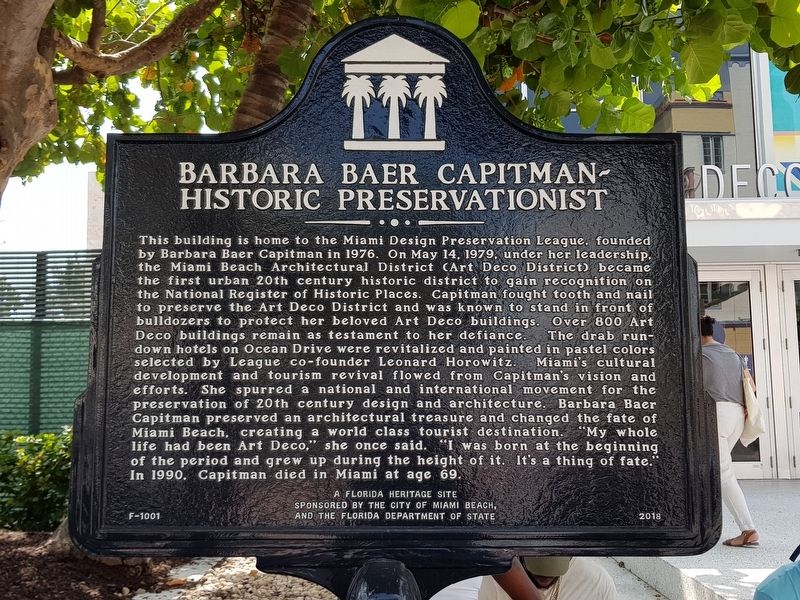 Barbara Baer Capitman – Historic Preservationist Marker image. Click for full size.