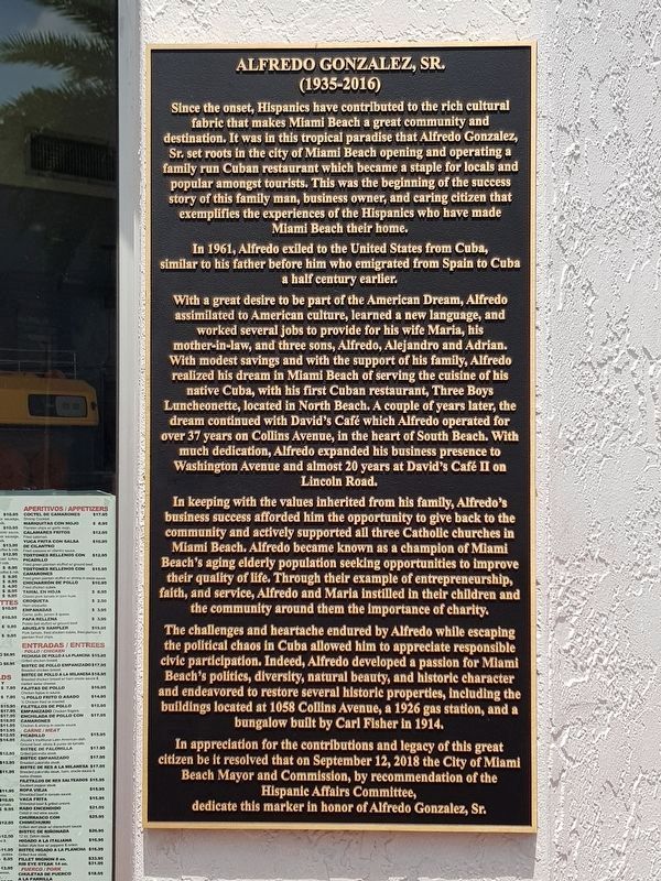Alfredo Gonzalez, Sr. Marker. Click for full size. Alfredo Gonzalez, Sr. Marker image. Click for full size.