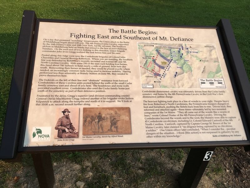 The Battle Begins: Fighting East and Southeast of Mt. Defiance Marker. Click for full size. The Battle Begins: Fighting East and Southeast of Mt. Defiance Marker image. Click for full size.