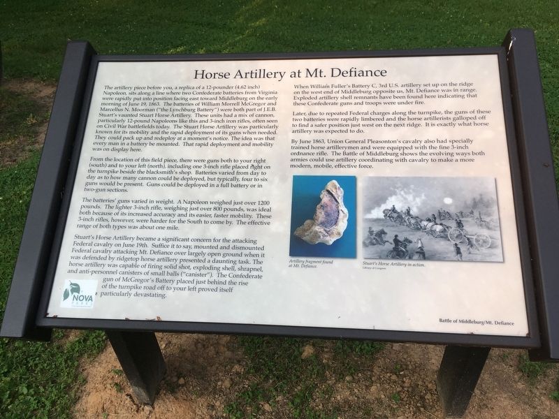 Horse Artillery at Mt. Defiance Marker image. Click for full size.