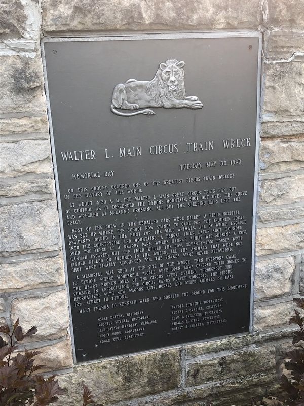 Walter L. Maine Circus Train Wreck Marker. Click for full size. Walter L. Maine Circus Train Wreck Marker image. Click for full size.