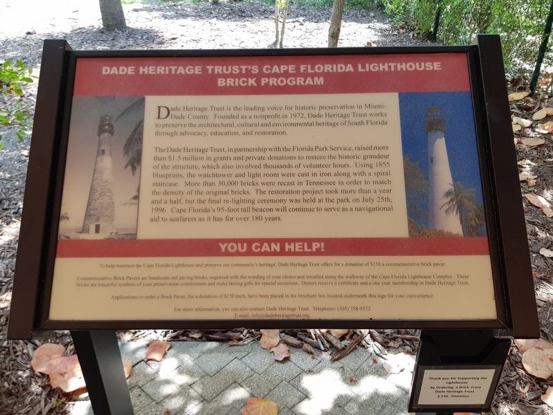 Dade Heritage Trust’s Cape Florida Lighthouse Brick Program Marker image. Click for full size.