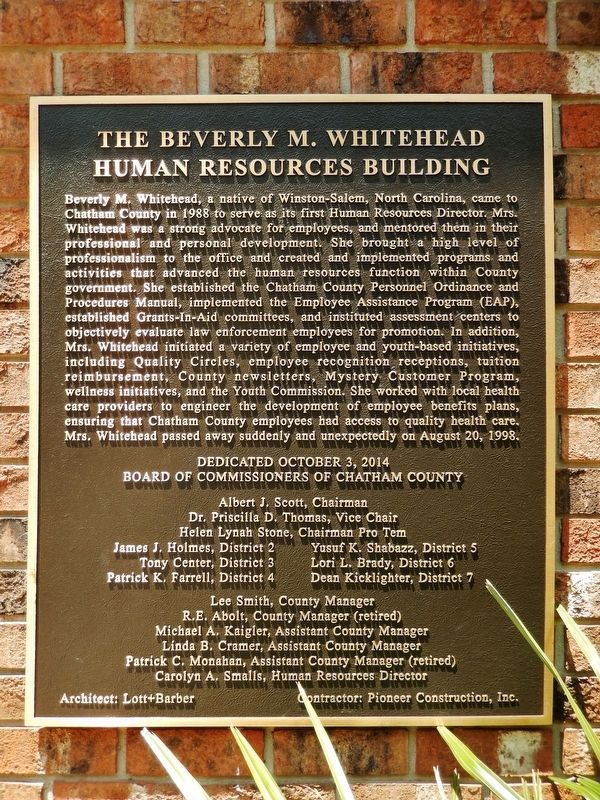The Beverly M. Whitehead Human Resources Building Marker image. Click for full size.