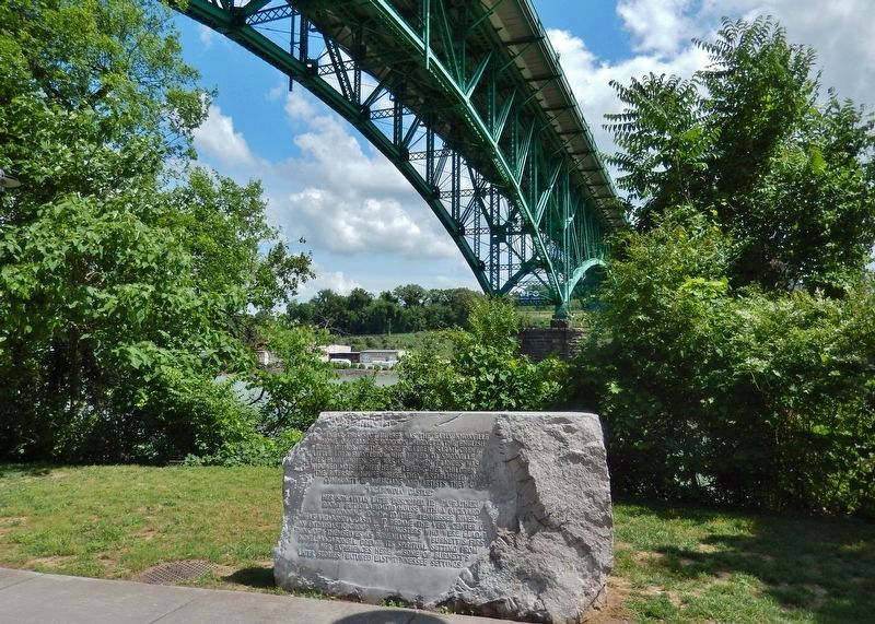 Frances Hodgson Burnett Home Site Marker<br>(<i>wide view • Tennessee River in background</i>) image. Click for full size.