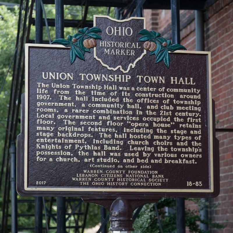Union Township Town Hall Marker, side one image. Click for full size.
