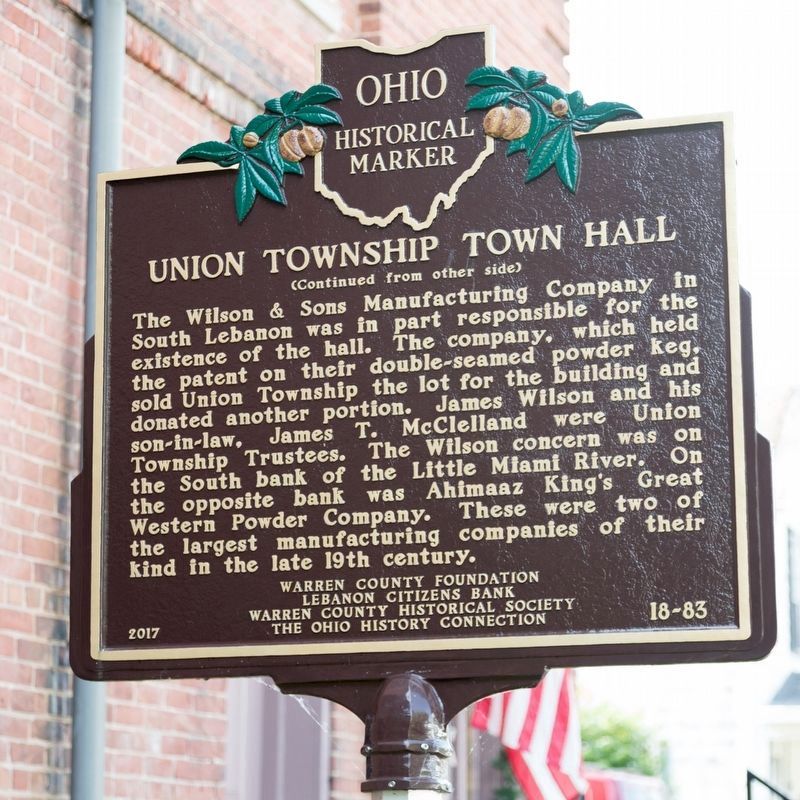 Union Township Town Hall Marker, side two image. Click for full size.