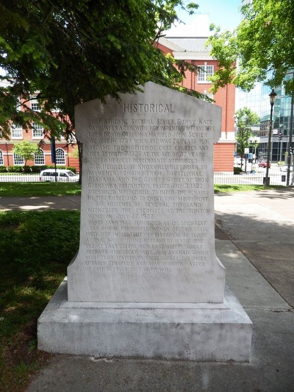Katherine Sherrill Sevier Marker<br>(<i>south side "Historical"</i>). Click for full size. Katherine Sherrill Sevier Marker<br>(<i>south side "Historical"</i>) image. Click for full size.
