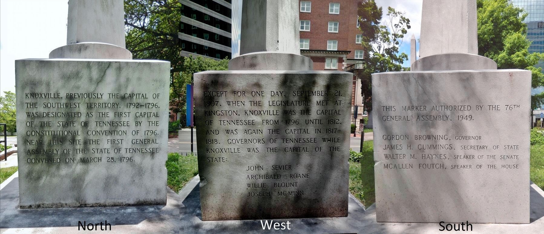 Knoxville Marker detail (<i>incriptions on north, west & south sides</i>) image. Click for full size.