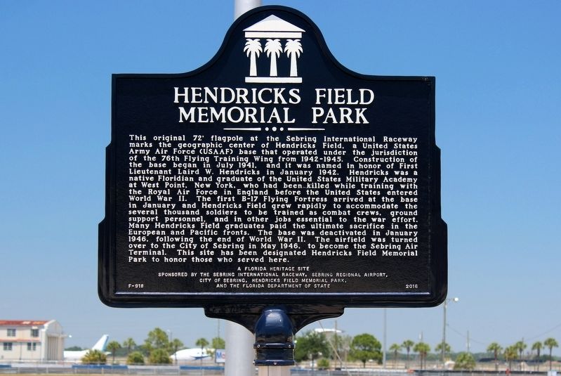 Hendricks Field Memorial Park Marker image. Click for full size.