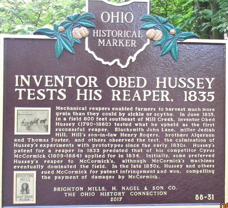 Inventor Obed Hussey Tests His Reaper, 1835 Marker. Click for full size. Inventor Obed Hussey Tests His Reaper, 1835 Marker image. Click for full size.