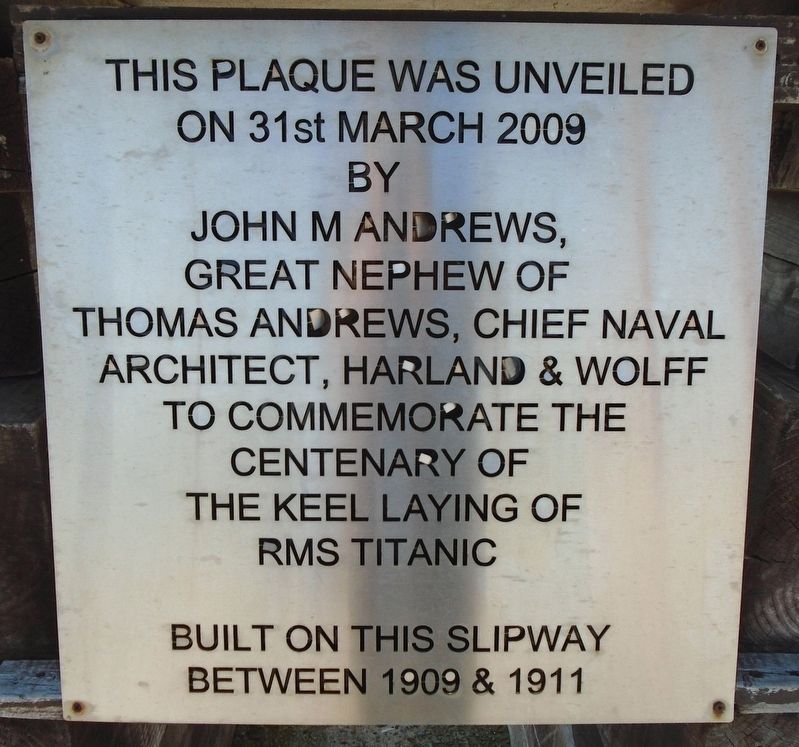 RMS Titanic Keel Laying Centenary Marker image. Click for full size.