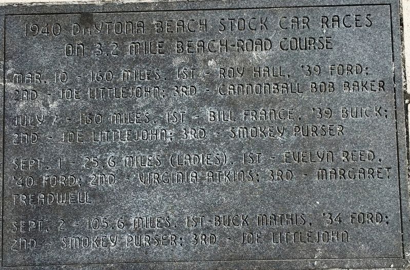 1940 Daytona Beach Stock Car Races Marker. Click for full size. 1940 Daytona Beach Stock Car Races Marker image. Click for full size.