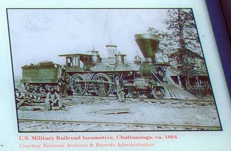 U.S. Military Railroad locomotive, Chattanooga, ca. 1864 image. Click for full size.