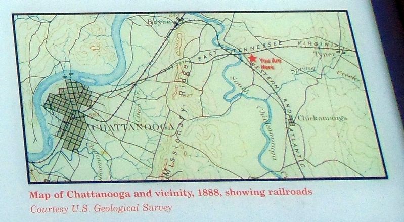 Map of Chattanooga and vicinity, 1888, showing railroads. image. Click for full size.