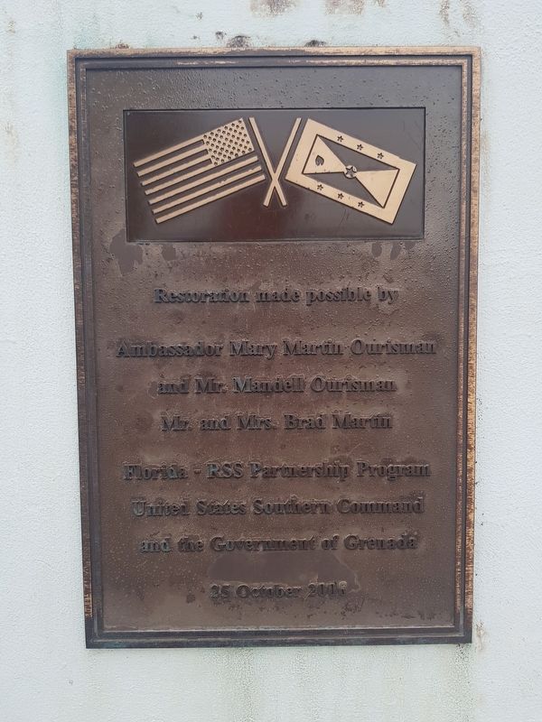 A restoration plaque on the Memorial to the Fallen in Grenada image. Click for full size.